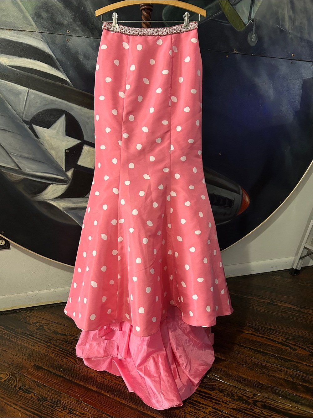 Sherri Hill Pink Polka Dot Mermaid Skirt w/ Pearl & Gem Waistband